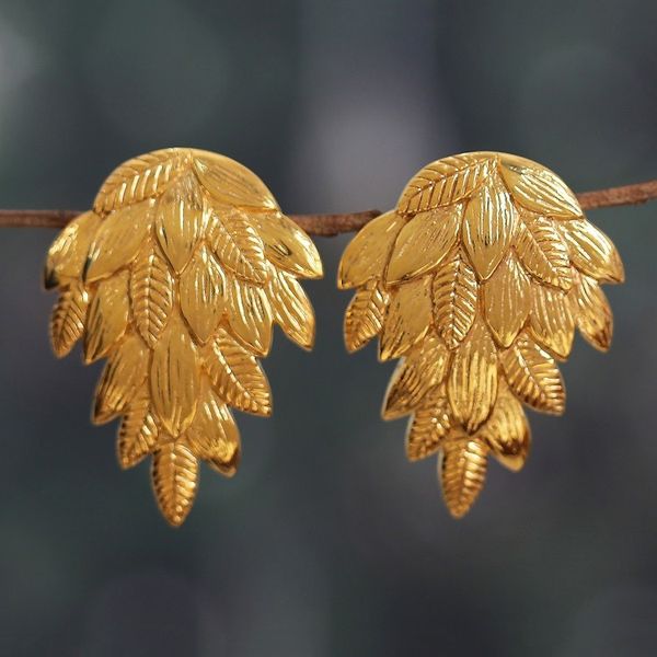 Alternate image for High-Polished Leafy Embossed Brass Drop Earrings Cascade of Leaves