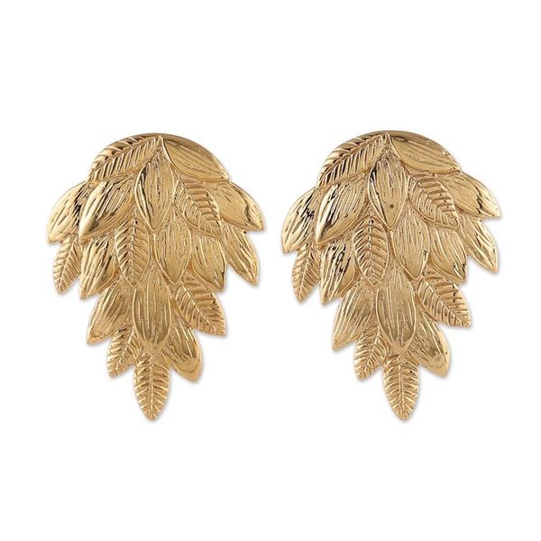 Alternate image for High-Polished Leafy Embossed Brass Drop Earrings Cascade of Leaves