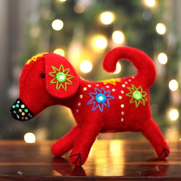 Alternate image for Embroidered Red Puppy Wool Felt Tree Topper with Sequins Christmas Puppy