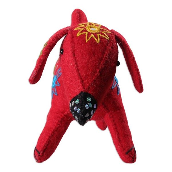 Alternate image for Embroidered Red Puppy Wool Felt Tree Topper with Sequins Christmas Puppy