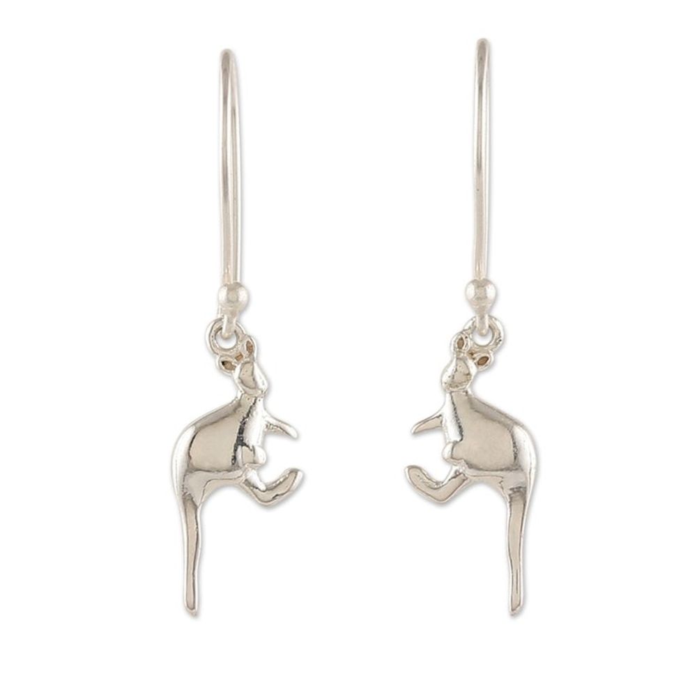 Kangaroo-Themed Polished Sterling Silver Dangle Earrings 'Enchanting Kangaroos'