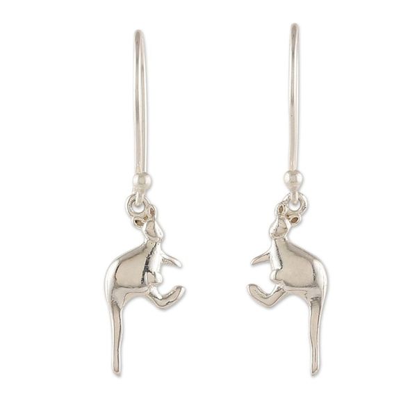 Alternate image for Kangaroo-Themed Polished Sterling Silver Dangle Earrings Enchanting Kangaroos