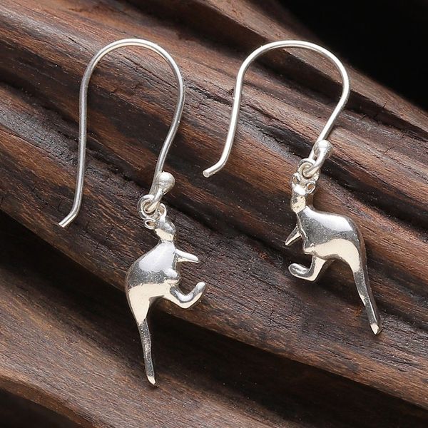 Alternate image for Kangaroo-Themed Polished Sterling Silver Dangle Earrings Enchanting Kangaroos