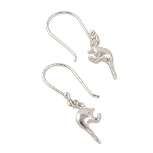 Alternate image for Kangaroo-Themed Polished Sterling Silver Dangle Earrings Enchanting Kangaroos