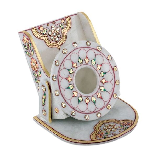 Alternate image for Beaded Marble Phone Holder with Hand-Painted Floral Motifs Floral Aura
