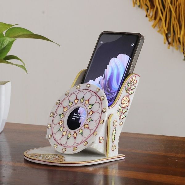 Alternate image for Beaded Marble Phone Holder with Hand-Painted Floral Motifs Floral Aura