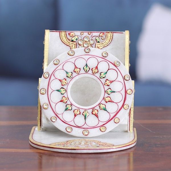 Alternate image for Beaded Marble Phone Holder with Hand-Painted Floral Motifs Floral Aura