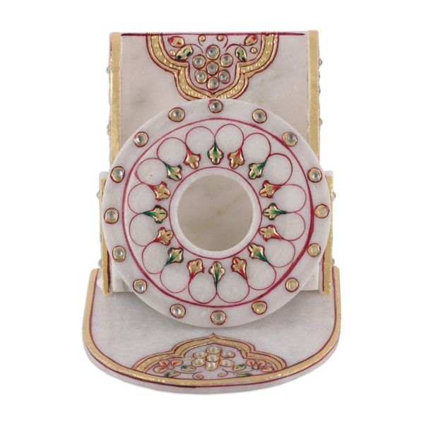 Alternate image for Beaded Marble Phone Holder with Hand-Painted Floral Motifs Floral Aura