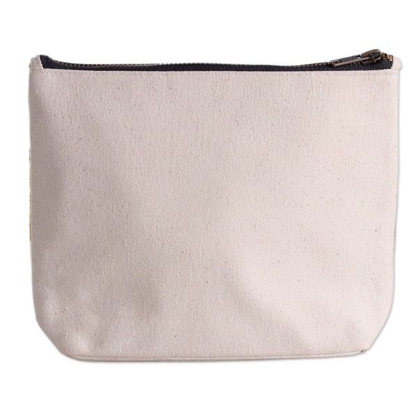 Alternate image for Bold Embroidered Yellow Cotton Cosmetic Bag with Zipper Bla Bla Bla