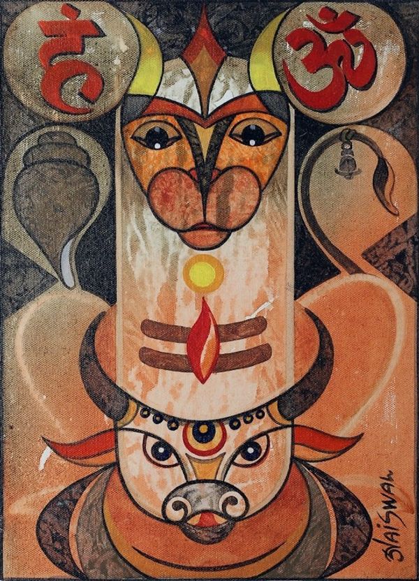 Alternate image for Signed Expressionist Traditional Acrylic Painting from India Mangal Mahadev