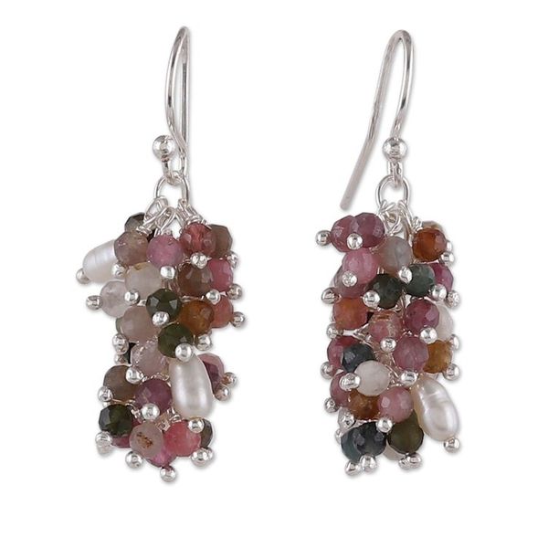 Alternate image for Polished Tourmaline and Cultured Pearl Cluster Earrings Fruits from the Creative