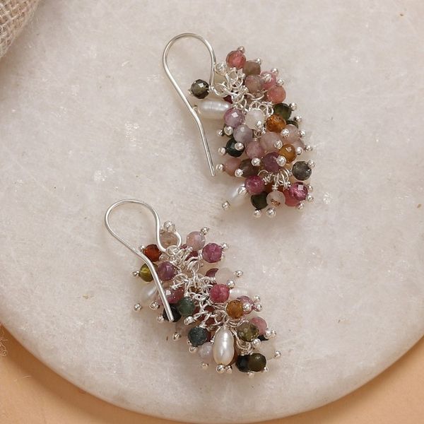 Alternate image for Polished Tourmaline and Cultured Pearl Cluster Earrings Fruits from the Creative