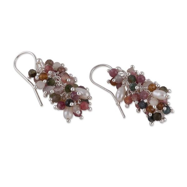 Alternate image for Polished Tourmaline and Cultured Pearl Cluster Earrings Fruits from the Creative