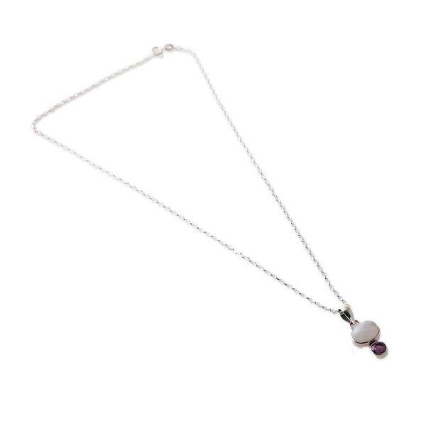 Alternate image for Natural Rainbow Moonstone and Amethyst Pendant Necklace Sages Harmony