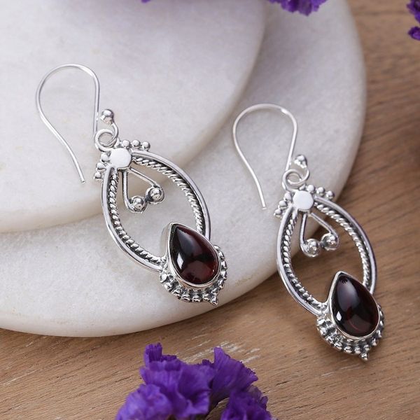 Alternate image for Classic Natural Garnet and Sterling Silver Dangle Earrings Passion Manor