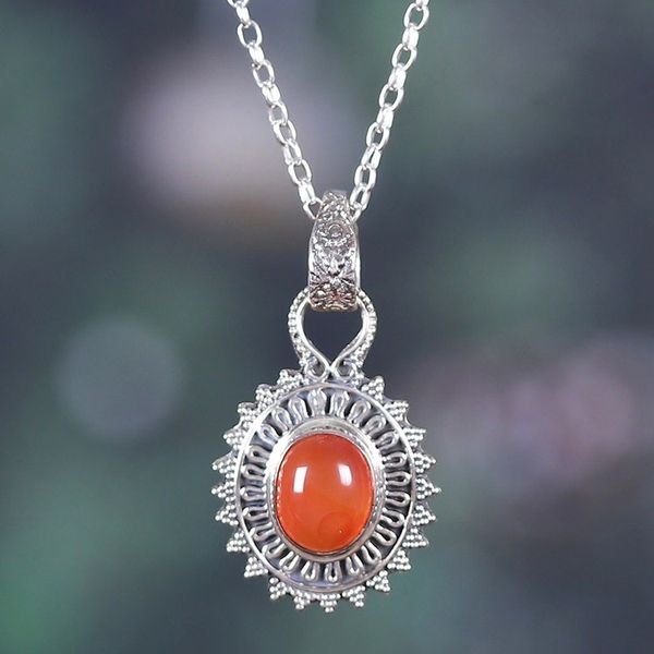 Alternate image for Natural Carnelian and Sterling Silver Pendant Necklace Soiree Charm