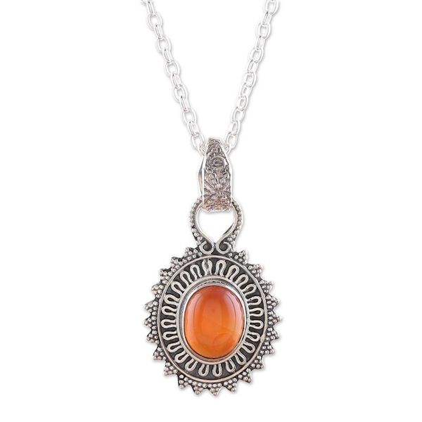 Alternate image for Natural Carnelian and Sterling Silver Pendant Necklace Soiree Charm