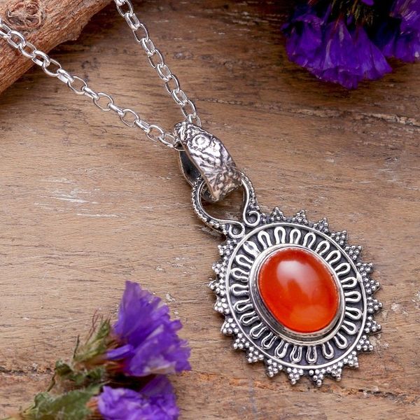 Alternate image for Natural Carnelian and Sterling Silver Pendant Necklace Soiree Charm