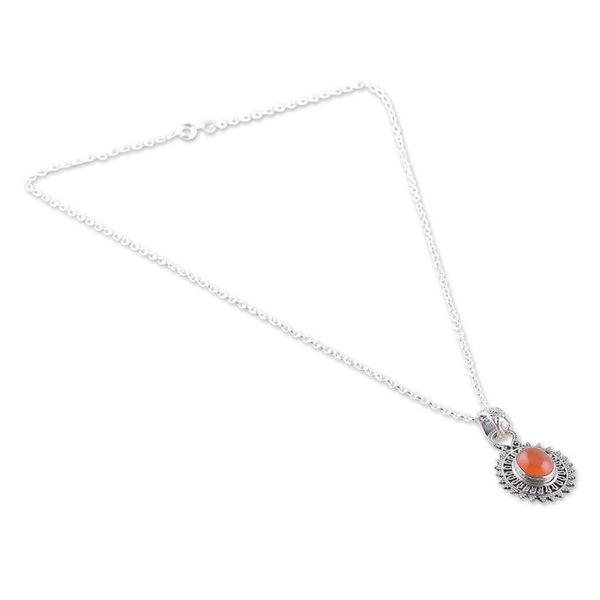 Alternate image for Natural Carnelian and Sterling Silver Pendant Necklace Soiree Charm