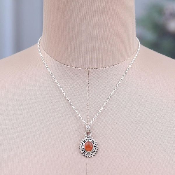 Alternate image for Natural Carnelian and Sterling Silver Pendant Necklace Soiree Charm