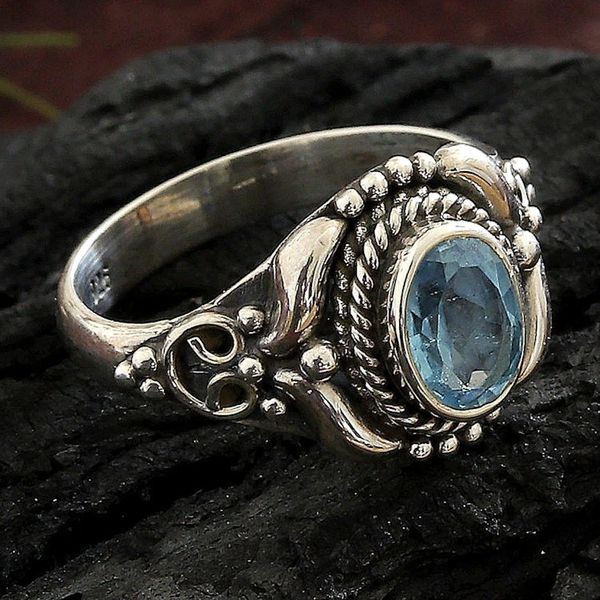 Alternate image for Traditional One-Carat Blue Topaz Cocktail Ring from India Traditional Serene