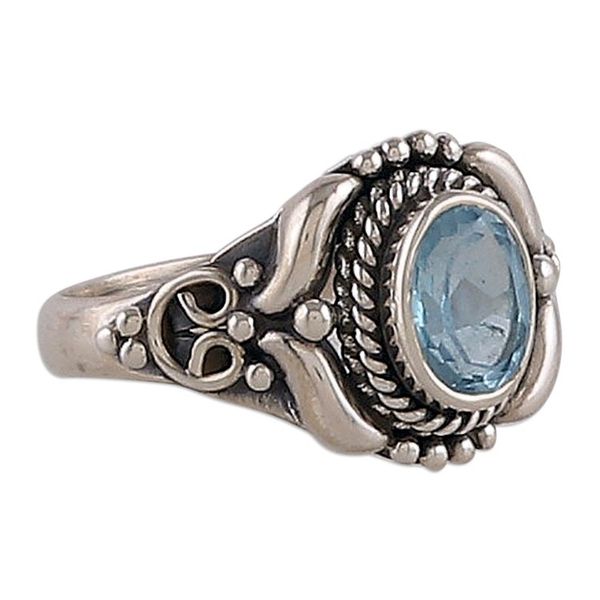 Alternate image for Traditional One-Carat Blue Topaz Cocktail Ring from India Traditional Serene