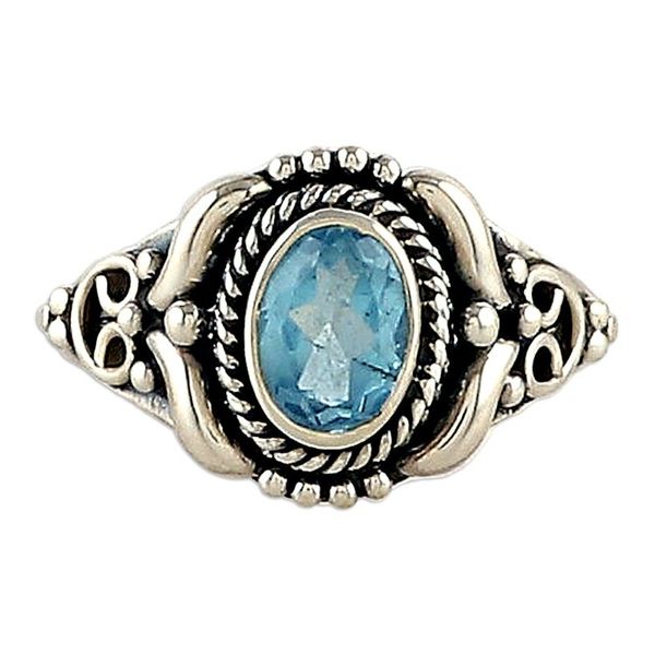 Alternate image for Traditional One-Carat Blue Topaz Cocktail Ring from India Traditional Serene