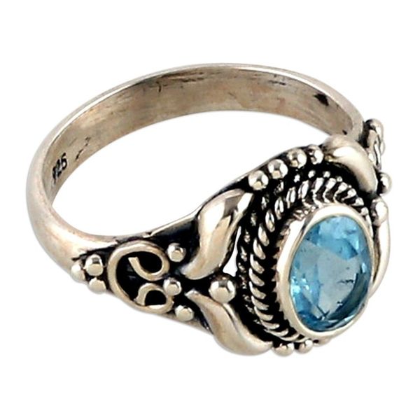 Alternate image for Traditional One-Carat Blue Topaz Cocktail Ring from India Traditional Serene