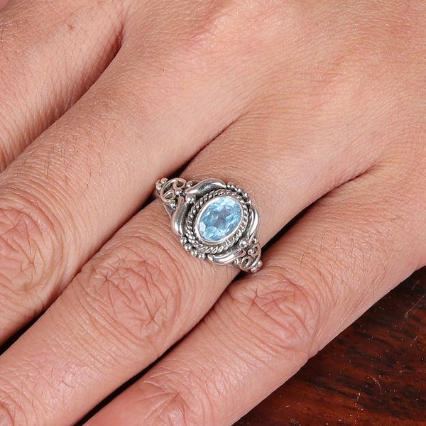 Alternate image for Traditional One-Carat Blue Topaz Cocktail Ring from India Traditional Serene