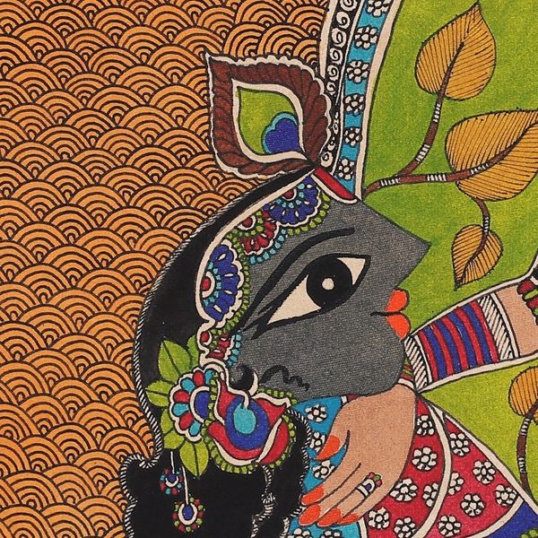 Alternate image for Acrylic and Vegetable Dye Romantic Madhubani Painting Heavenly Love