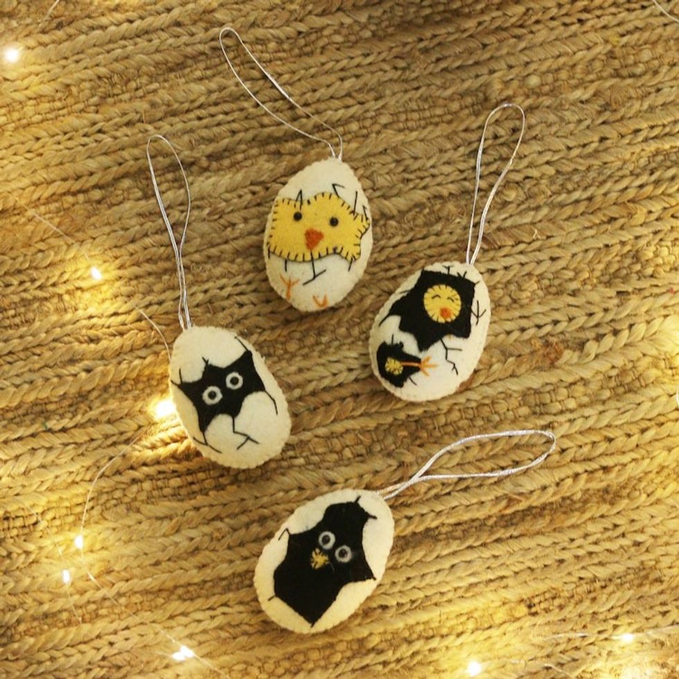 Handcrafted Egg-Shaped Wool Felt Ornaments Set of 4 'Halloween Eggs'