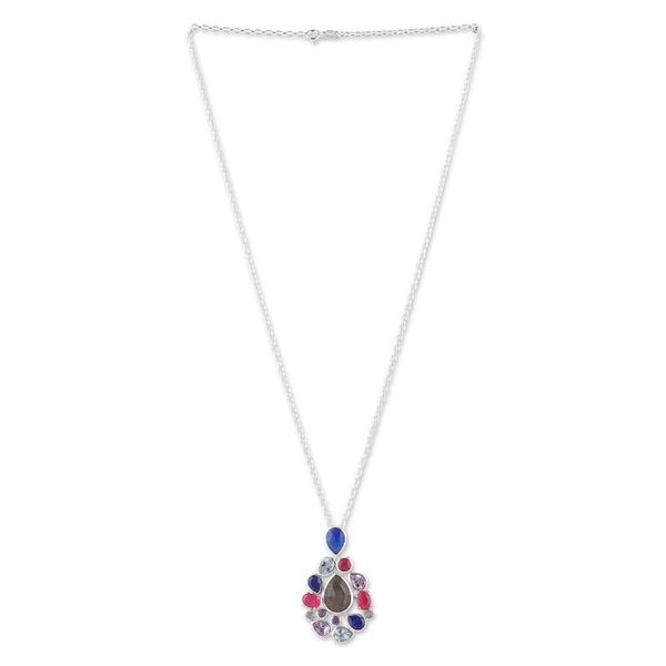 Alternate image for Labradorite Quartz Amethyst and Blue Topaz Pendant Necklace Blissful Glam