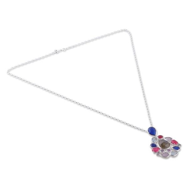 Alternate image for Labradorite Quartz Amethyst and Blue Topaz Pendant Necklace Blissful Glam