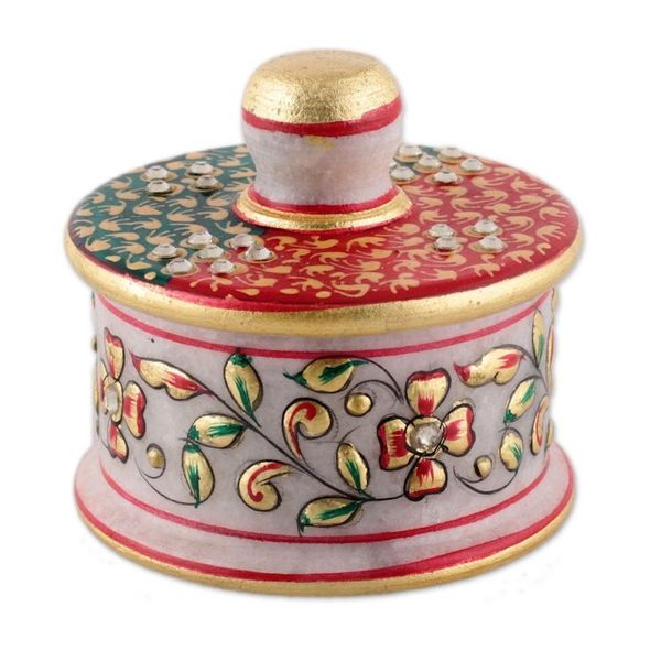 Alternate image for Jaipur Floral Green and Red 5-Piece Marble Tray and Bowl Set Jaipur Arcadia