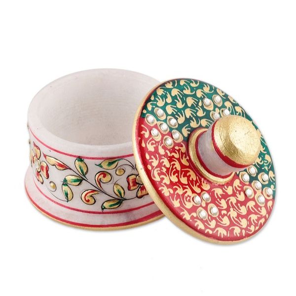 Alternate image for Jaipur Floral Green and Red 5-Piece Marble Tray and Bowl Set Jaipur Arcadia