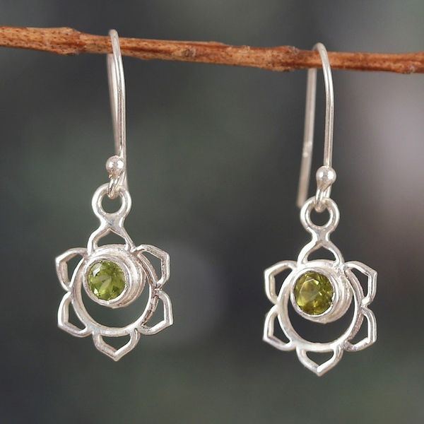 Alternate image for Sacral Chakra-Shaped Natural Peridot Dangle Earrings Harmonious Chakra
