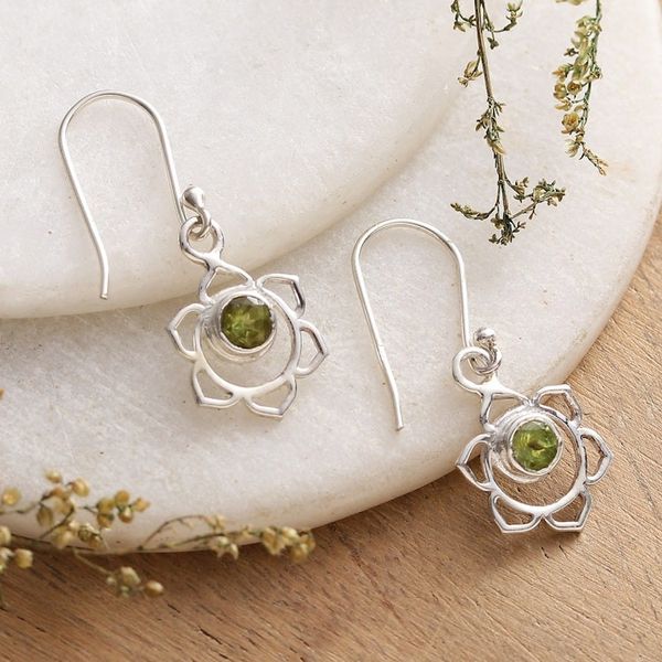 Alternate image for Sacral Chakra-Shaped Natural Peridot Dangle Earrings Harmonious Chakra