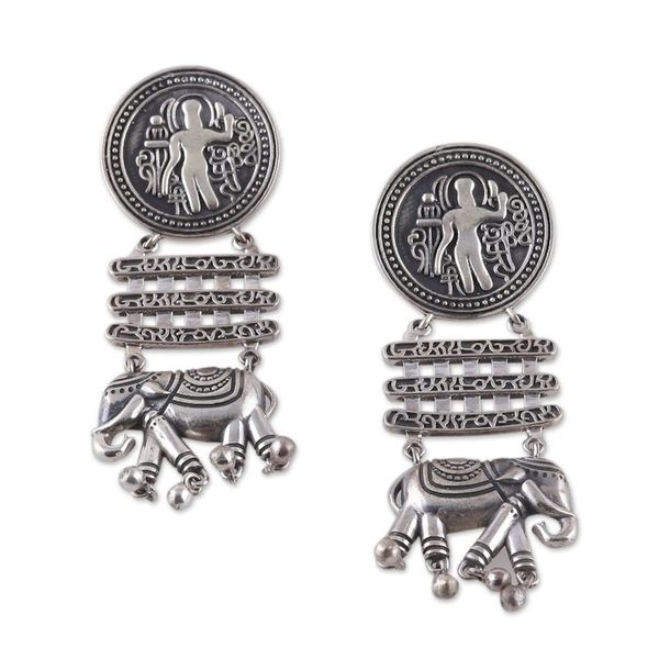 Alternate image for Traditional Indian Sterling Silver Dangle Earrings Tribal Flare