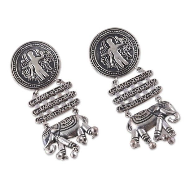 Alternate image for Traditional Indian Sterling Silver Dangle Earrings Tribal Flare