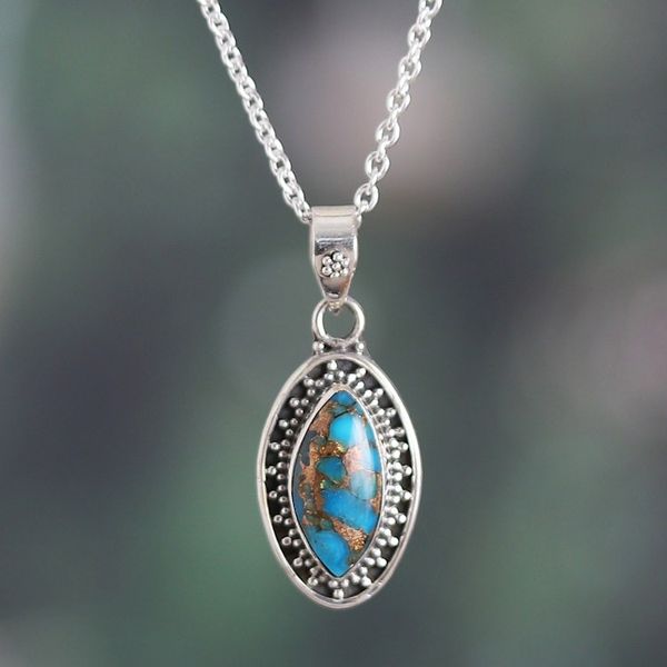 Alternate image for Silver Pendant Necklace with Oval Reconstituted Turquoise Chic Fascination