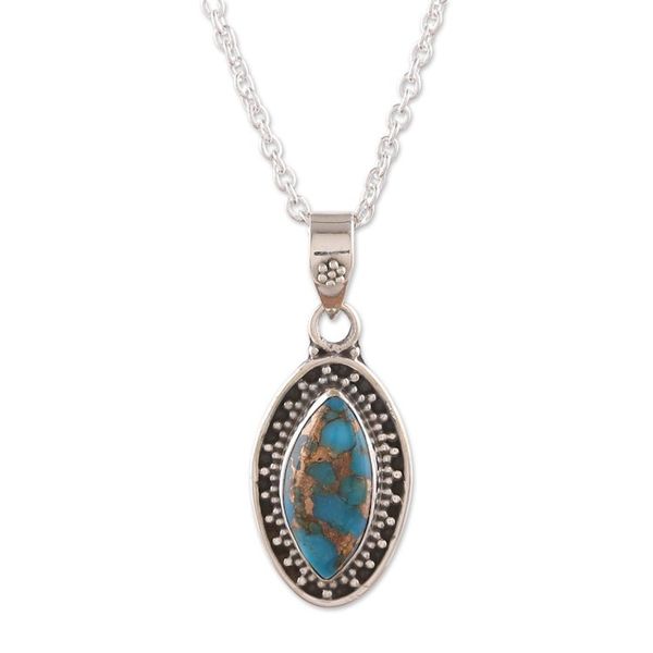 Alternate image for Silver Pendant Necklace with Oval Reconstituted Turquoise Chic Fascination