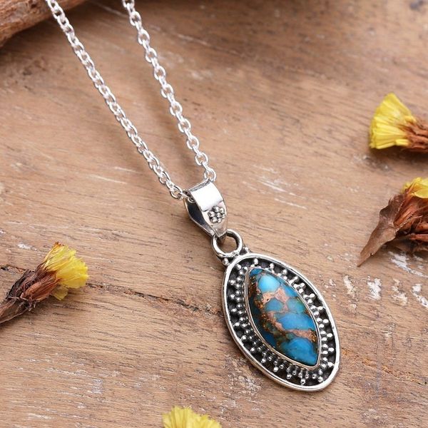 Alternate image for Silver Pendant Necklace with Oval Reconstituted Turquoise Chic Fascination