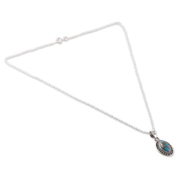 Alternate image for Silver Pendant Necklace with Oval Reconstituted Turquoise Chic Fascination