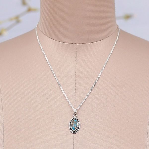 Alternate image for Silver Pendant Necklace with Oval Reconstituted Turquoise Chic Fascination