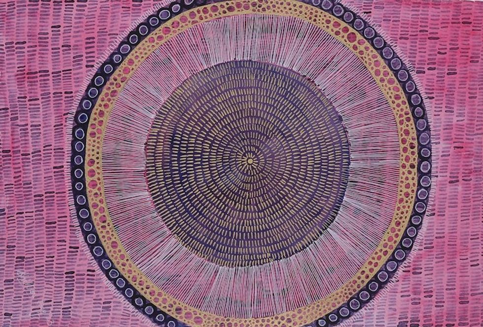 Signed Abstract Pink Acrylic and Watercolor Painting 'Settle'