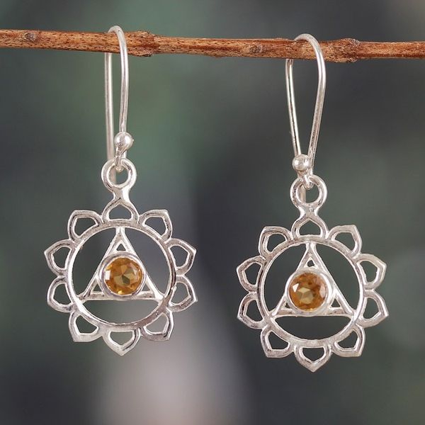 Alternate image for Solar Plexus Chakra-Shaped Faceted Citrine Dangle Earrings Sunshine Chakra
