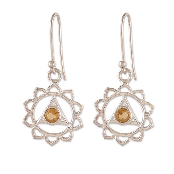 Alternate image for Solar Plexus Chakra-Shaped Faceted Citrine Dangle Earrings Sunshine Chakra