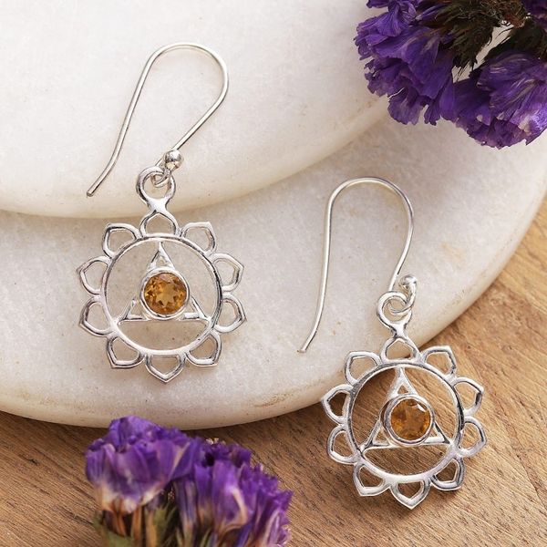 Alternate image for Solar Plexus Chakra-Shaped Faceted Citrine Dangle Earrings Sunshine Chakra