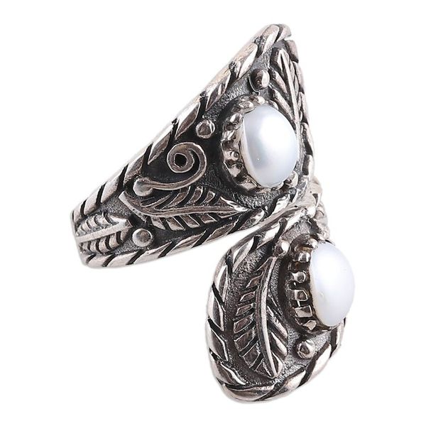 Alternate image for Classic Leafy and Floral Cream Cultured Pearl Wrap Ring Call from the Ocean