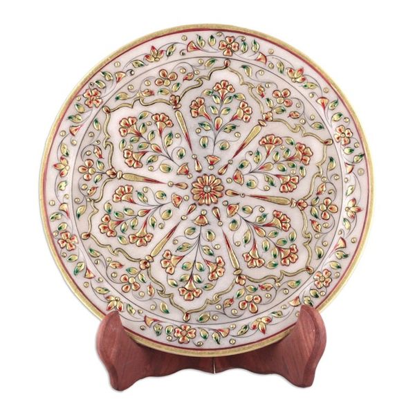Alternate image for Traditional Floral and Leafy Marble Decorative Plate Blooming Celebration
